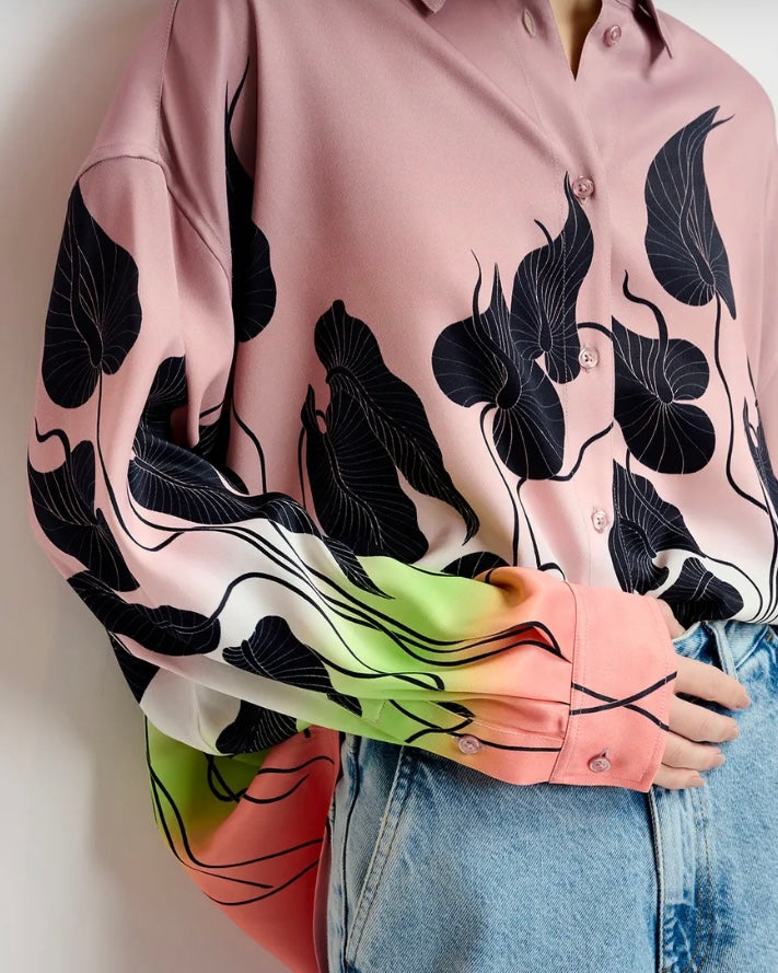 Essentiel Antwerp Mauve Peach Lily Leaf Print Shirt