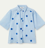 Compania Blue Short Sleeve Blouse with blue flowers