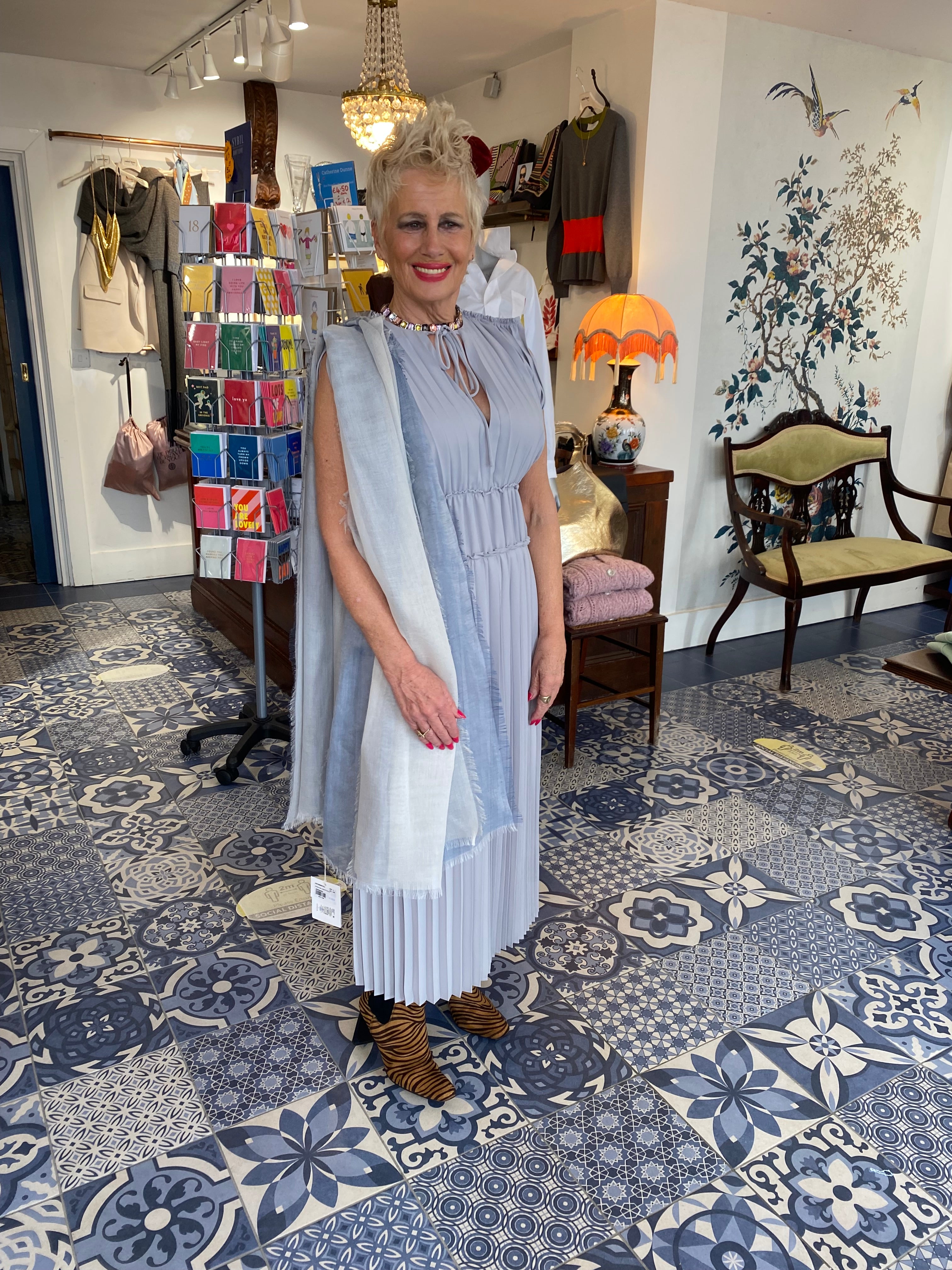 Beatrice B Dove Grey Grecian Pleated Dress SYBIL Boutique Beatrice B Dove Grey Grecian Pleated Dress SYBIL Boutique