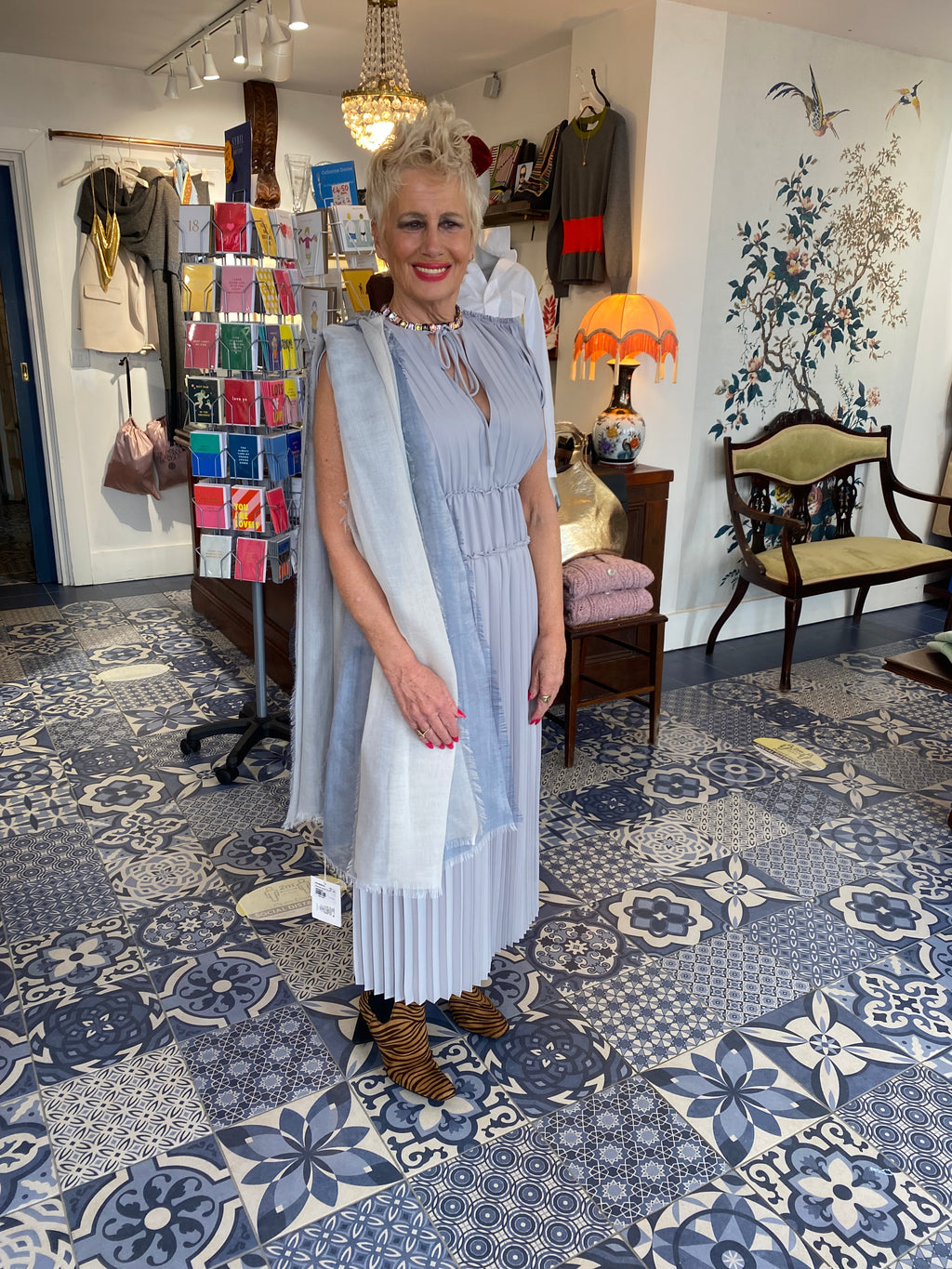 Beatrice B Dove Grey Grecian Pleated Dress