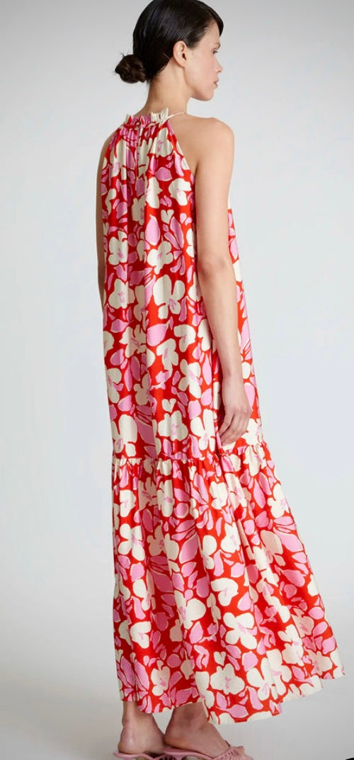 Compania Fantastica Pink & Red Floral Halter-Neck Long Dress