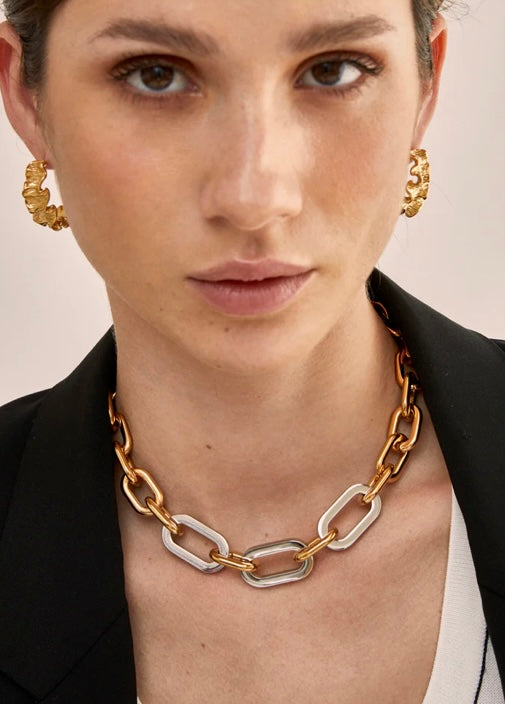 Nali Stainless Steel Chain Link Gold & Silver Necklace