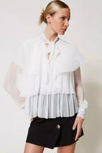 Twinset Milano Snow White Georgette Blouse with Frill & Lace