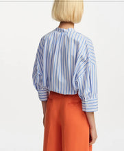 Load image into Gallery viewer, Essentiel Antwerp Blue &amp; White Stripe Shirt with Beaded &amp; Embroidered Motiff
