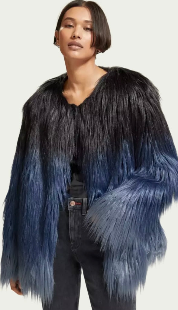 Scotch & Soda Blue / Black Faux Fur Jacket