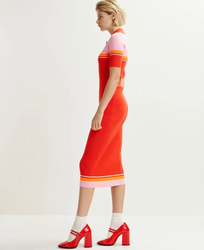 Essentiel Antwerp Red / Pink Fine Knit Polo Top