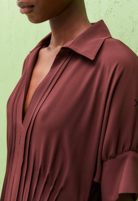 Beatrice B Chocolate Silk Dress with Pleated waist