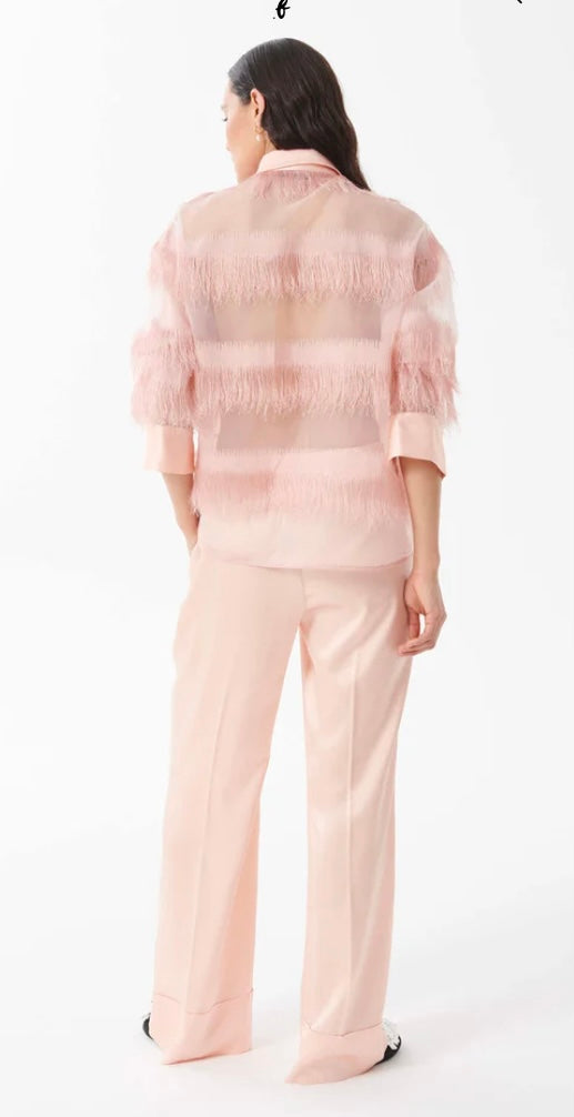 Beatrice B Baby Pink Semi Transparent Blouse with fringing details