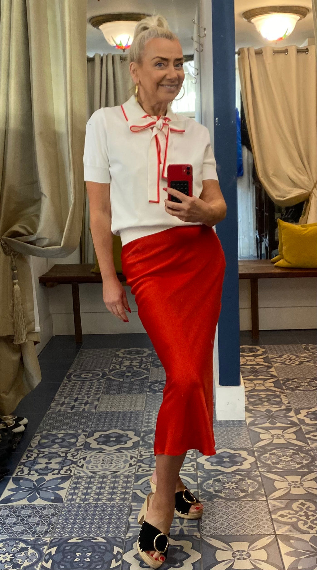 Ottodame Red Satin Slip Skirt