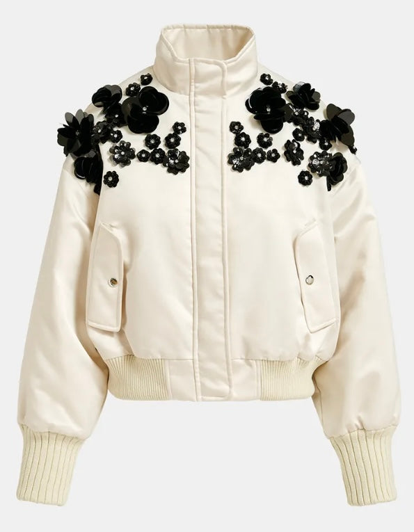 Essentiel Antwerp Off White Satin Bomber Jacket
