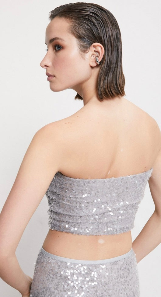 Ottodame Silver Sequin Bandeau Top