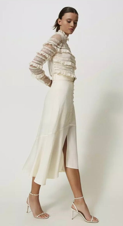 Twinset Caramel colour Linen Blend Midi Skirt