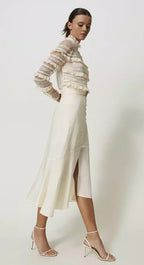 Twinset Caramel colour Linen Blend Midi Skirt