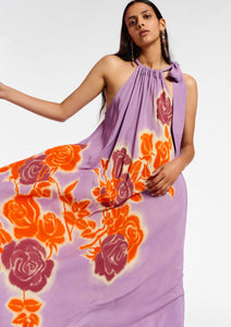 Essential Antwerp Lilac, orange and purple floral print halter neck maxi dress