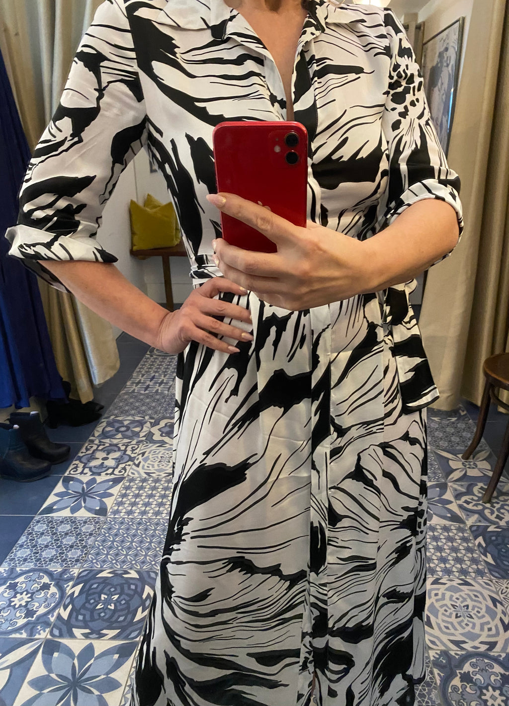 Pennyblack Black & White Floral Print Shirt Dress