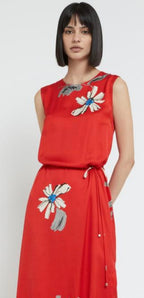 Ottod’Ame Red Satin Floral Column Dress