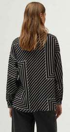 Compania Fantastica Black & White Graphic Stripe Print Blouse with Foulard Neckline