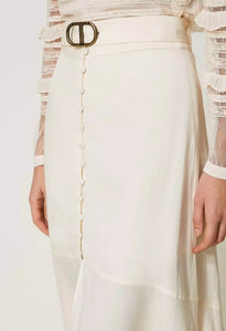 Twinset Caramel colour Linen Blend Midi Skirt