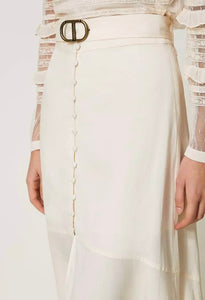 Twinset Toffee colour Linen Blend Midi Skirt
