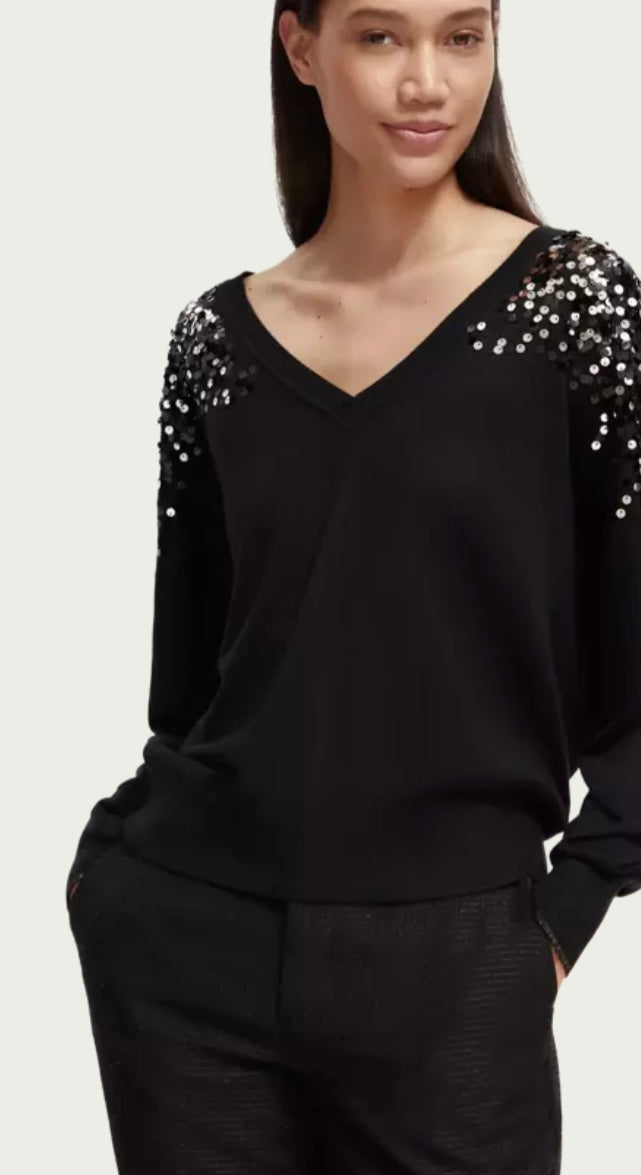 Scotch & Soda Black Fine Knit Sweater with Sequins