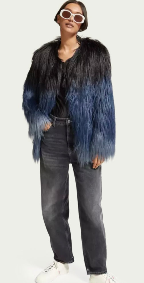 Scotch & Soda Blue / Black Faux Fur Jacket