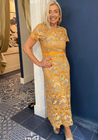 Beatrice B Orange & Duck Egg Blue Macrame Lace Dress