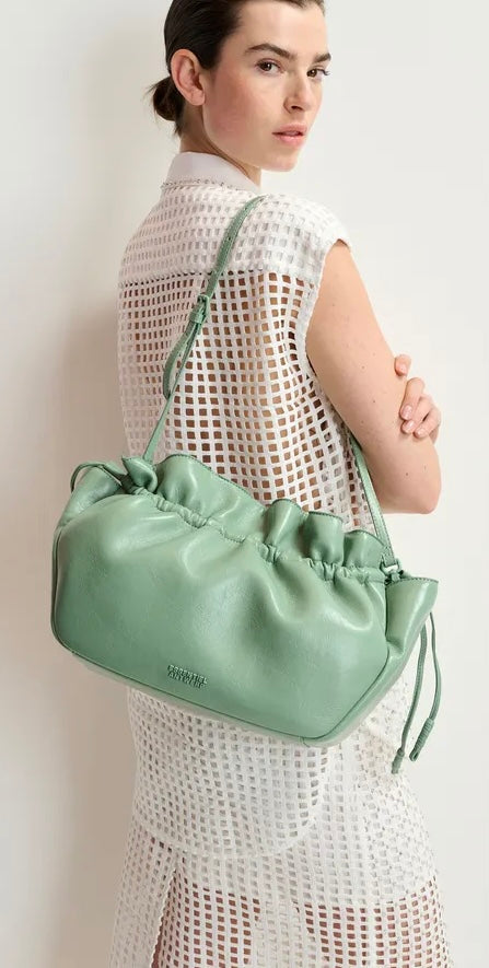 Essentiel Antwerp White Mesh Sleeveless Shirt with Crystal Embellishments