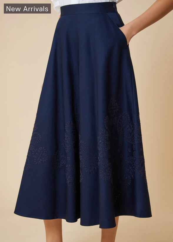 PennyBlack Navy Full Circle Embroidered Skirt
