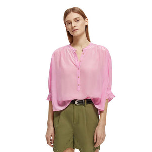 Scotch & Soda ELBOW SLEEVE POPOVER BLOUSE ORCHID PINK