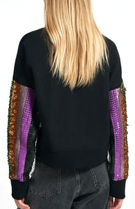 Essentiel Antwerp Black Sweatshirt with Multicoloured Sequin Embroideries
