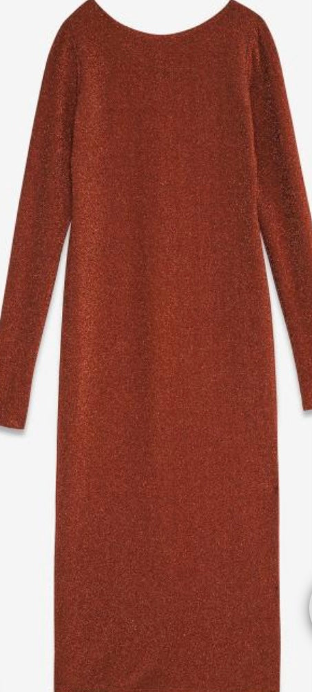 Ottodame Tobacco Long Lurex Reversible Dress