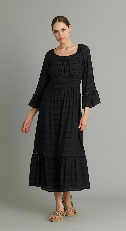 RDF Black Tiered Midi Dress