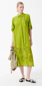 Beatrice B Lime Green Broderie Anglaise Cotton Dress