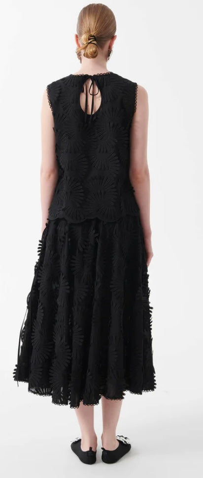 Beatrice B Black Embossed Appliqué Fluid Full Skirt