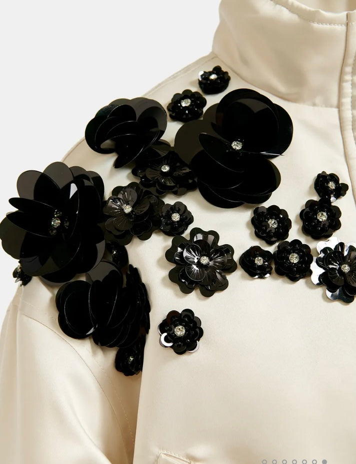 Essentiel Antwerp Off White Satin Bomber Jacket