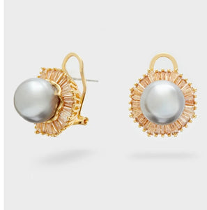 Nali Grey Pearl & Gold clip & pin Stud Earrings