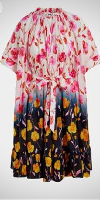 Essentiel Antwerp Pink & Navy Floral Belted Cape Dress Cape