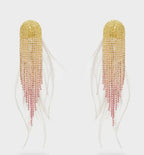 Nali Pink & Gold Feathers & Crystal Tassle Earrings