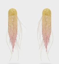 Load image into Gallery viewer, Nali Pink &amp; Gold Feathers &amp; Crystal Tassle Earrings
