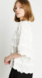 RDF White Elbow length Blouse -Top with Tassle details