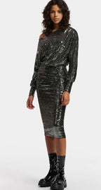Essentiel Antwerp Black & Silver Metallic Stretch Bodycon Dress