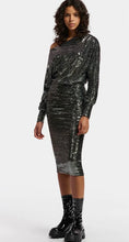 Load image into Gallery viewer, Essentiel Antwerp Black &amp; Silver Metallic Stretch Bodycon Dress
