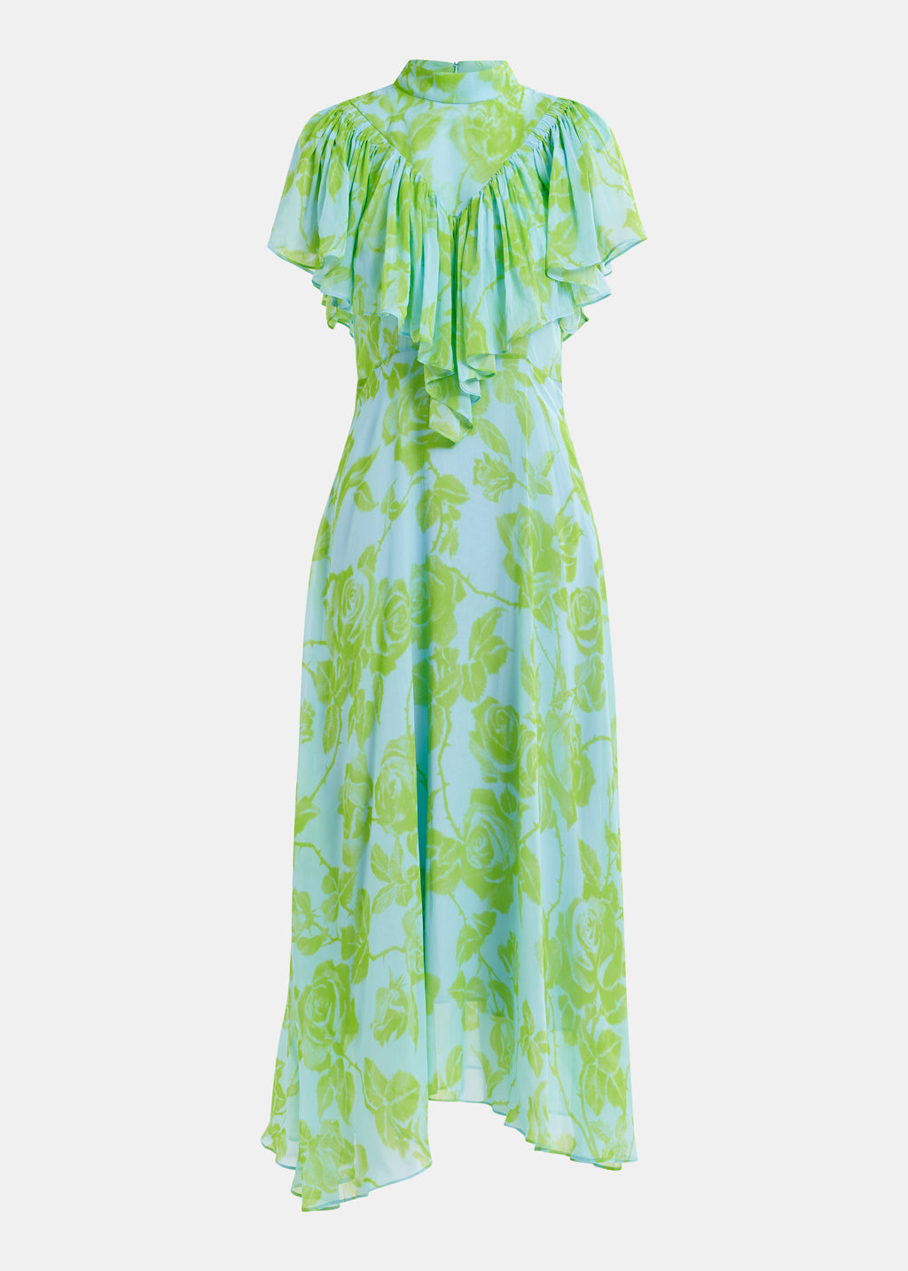 Essentiel Antwerp Green & Blue Floral Chiffon Midi Dress