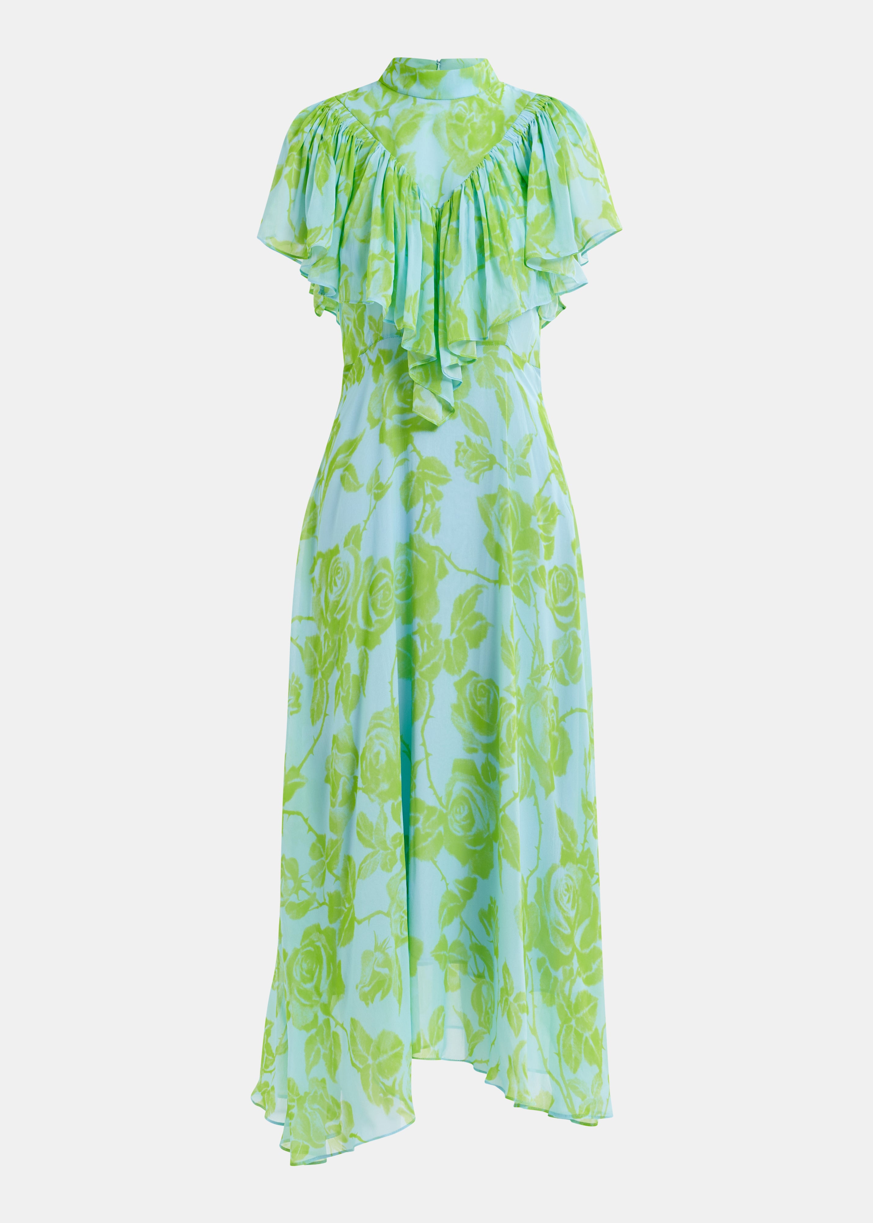 Essentiel Antwerp Green & Blue Floral Chiffon Midi Dress