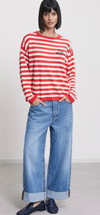 Ottodame Red & Off White Stripe Viscose Sweater