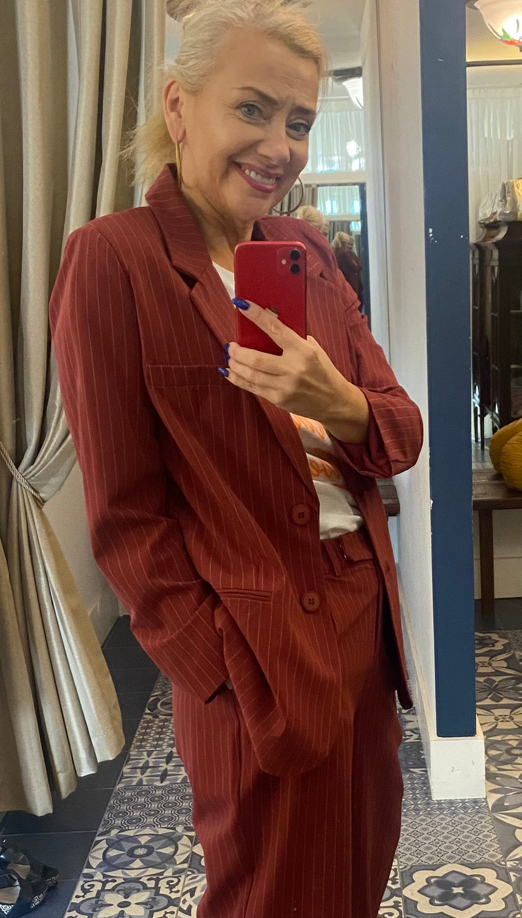 Wild Pony Burgundy Pin-Stripe Wide Leg Trousers