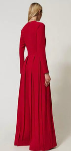 Twinset Milano Venetian Red Crepe Pleated Jumpsuit