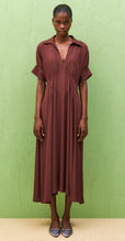 Load image into Gallery viewer, Beatrice B Chocolate Silk Dress with Pleated waist
