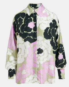 Essentiel Antwerp Khaki Silk Floral Shirt
