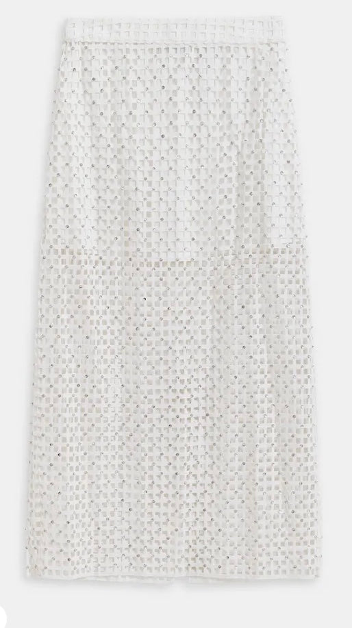 Essentiel Antwerp White Mesh Skirt with Bead Embellishment